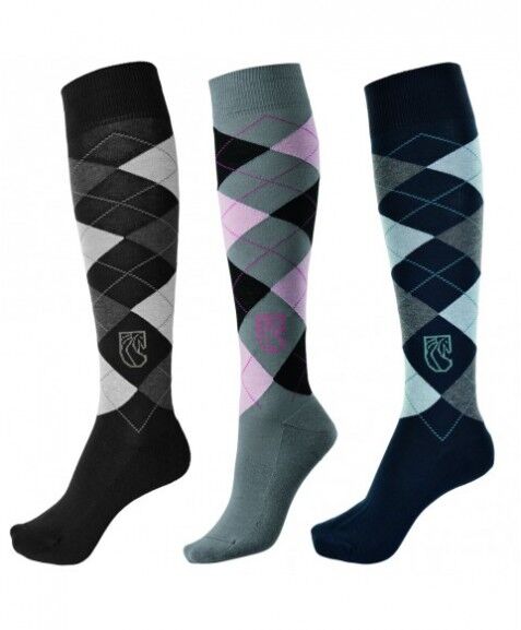 Pramoda Damalı Binici Çorabı 3'lü Paket (Siyah-Pembe-Lacivert)