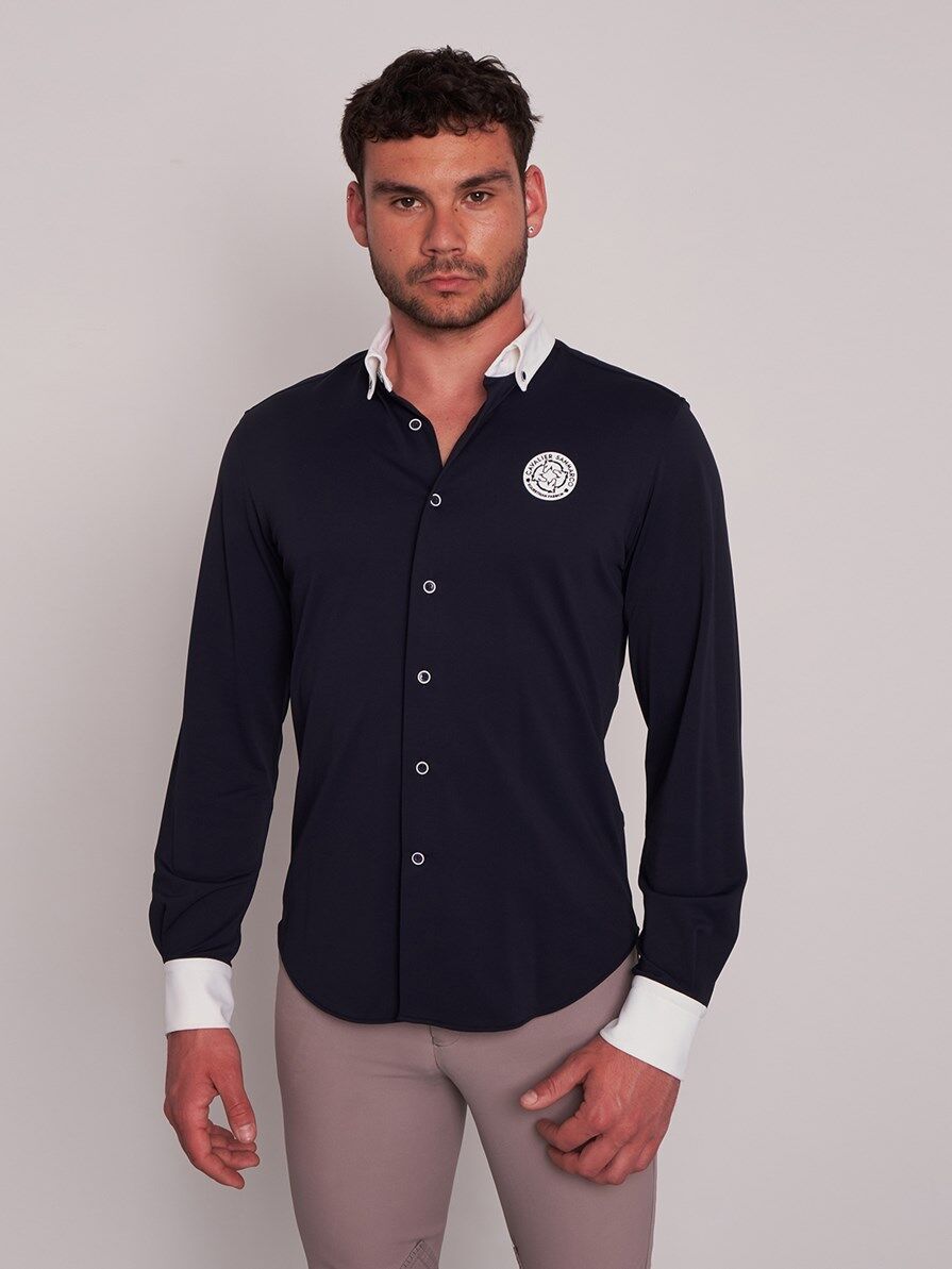 LUGANO NAVY/WHITE ERKEK UZUN KOL YARIŞMA GÖMLEĞİ - DÜĞMELİ YAKA