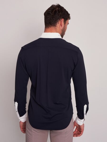 LUGANO NAVY/WHITE ERKEK UZUN KOL YARIŞMA GÖMLEĞİ - DÜĞMELİ YAKA