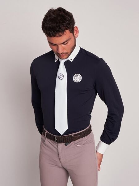 LUGANO NAVY/WHITE ERKEK UZUN KOL YARIŞMA GÖMLEĞİ - DÜĞMELİ YAKA