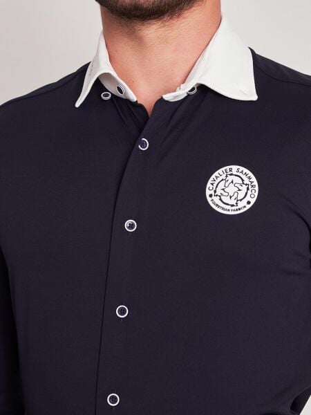 LUGANO NAVY/WHITE ERKEK UZUN KOL YARIŞMA GÖMLEĞİ - DÜĞMELİ YAKA