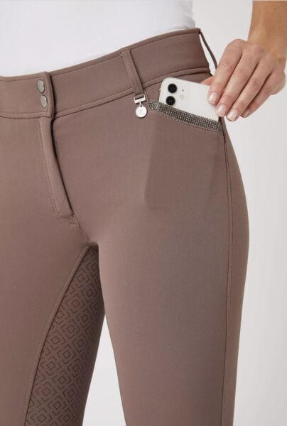 Tam Silikon Süslemeli ve Kristal Cepli Pantolon